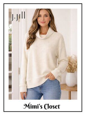 J.JILL Fit Ottoman Cream Colored Ribbed Cowl Neck Knit Top - Size M